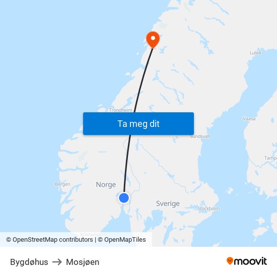 Bygdøhus to Mosjøen map