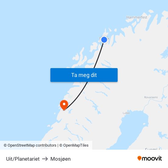 Uit/Planetariet to Mosjøen map