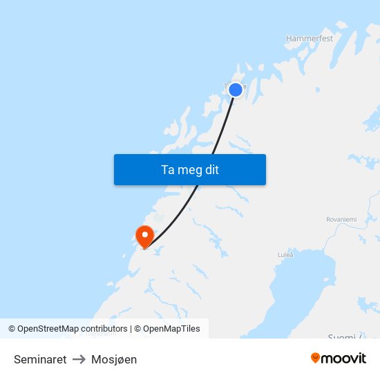 Seminaret to Mosjøen map