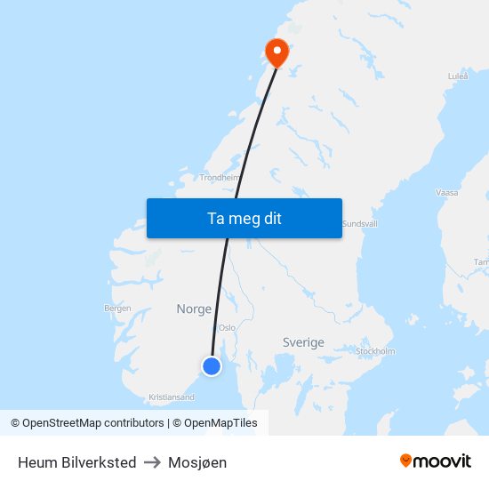 Heum Bilverksted to Mosjøen map