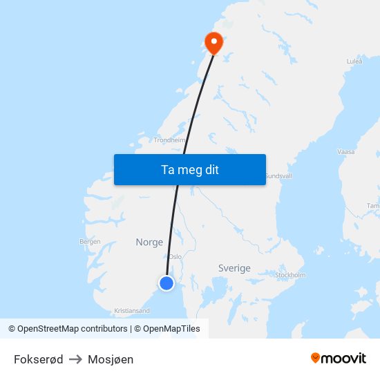 Fokserød to Mosjøen map