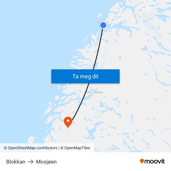 Blokkan to Mosjøen map
