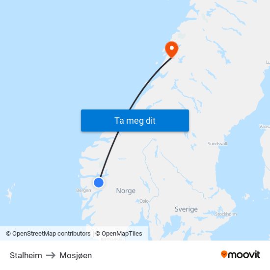 Stalheim to Mosjøen map