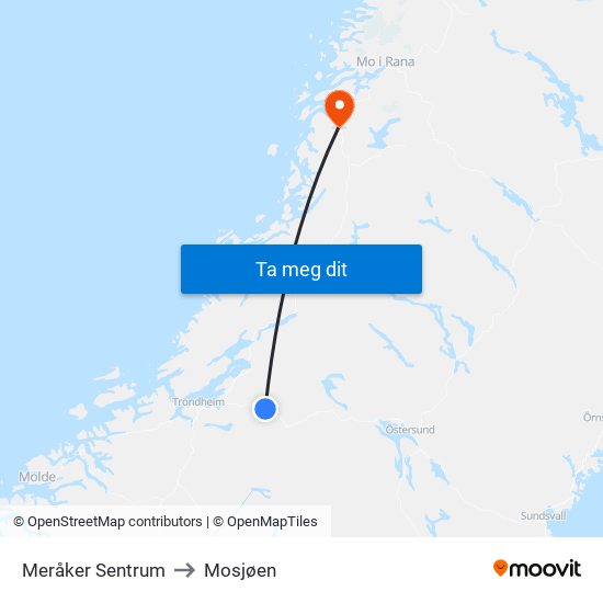 Meråker Sentrum to Mosjøen map