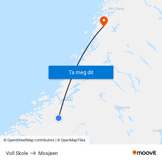 Voll Skole to Mosjøen map