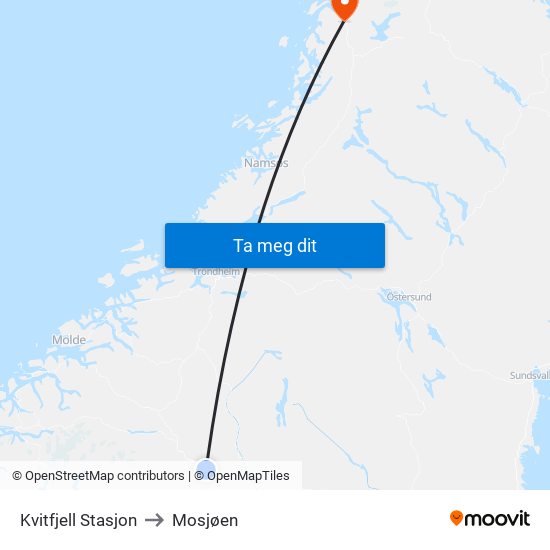 Kvitfjell Stasjon to Mosjøen map