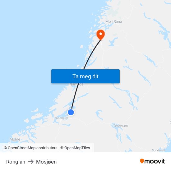 Ronglan to Mosjøen map