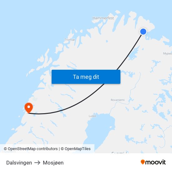 Dalsvingen to Mosjøen map
