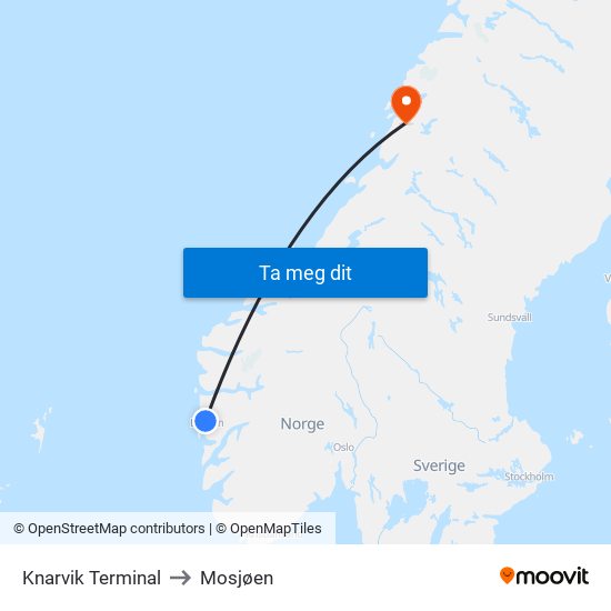 Knarvik Terminal to Mosjøen map