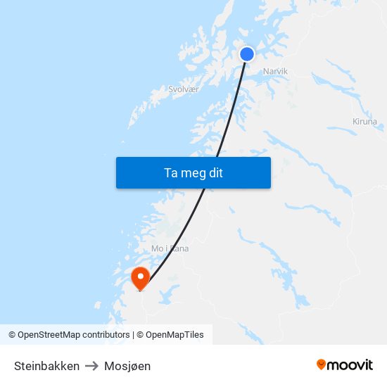 Steinbakken to Mosjøen map