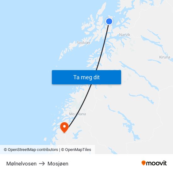 Mølnelvosen to Mosjøen map