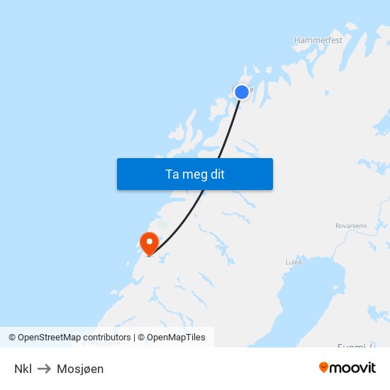 Nkl to Mosjøen map