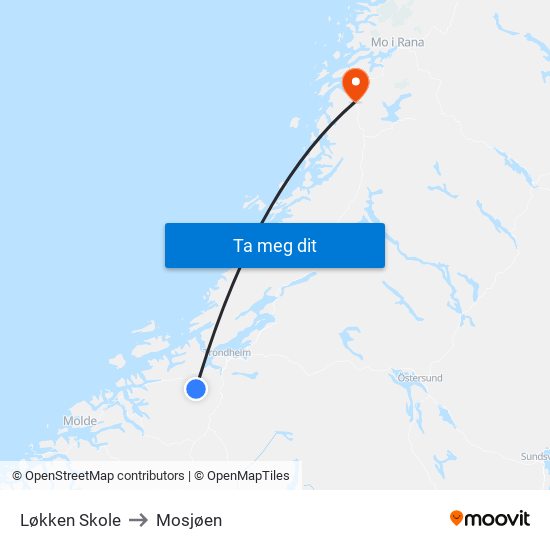 Løkken Skole to Mosjøen map