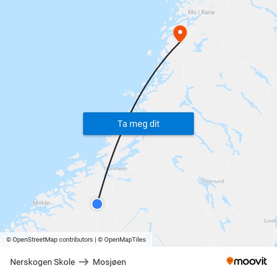 Nerskogen Skole to Mosjøen map