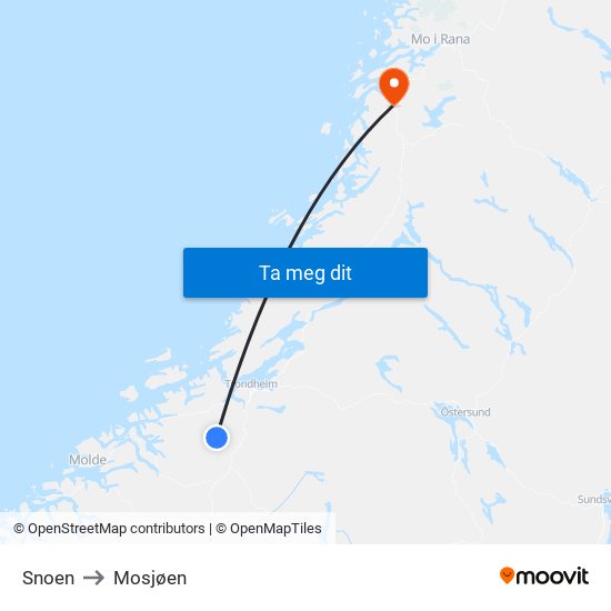 Snoen to Mosjøen map