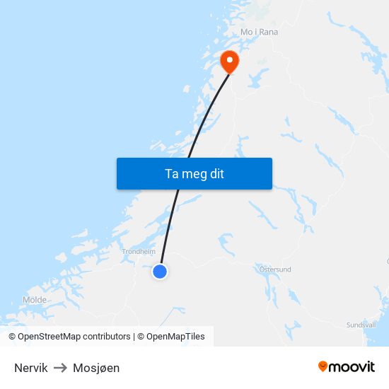 Nervik to Mosjøen map