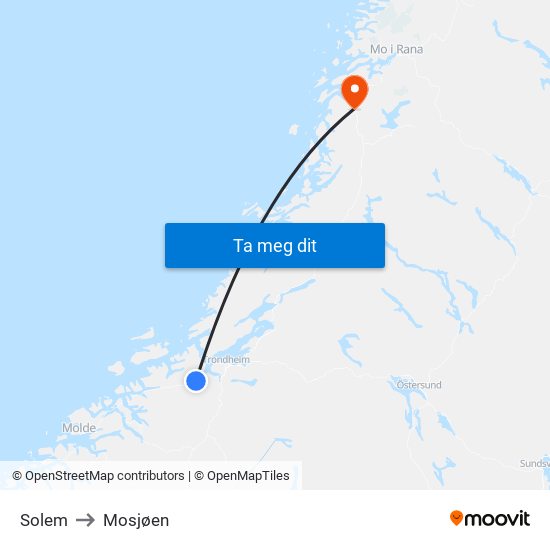 Solem to Mosjøen map