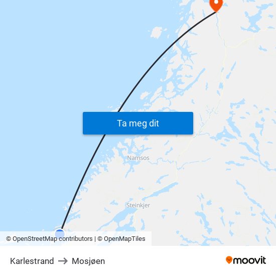 Karlestrand to Mosjøen map