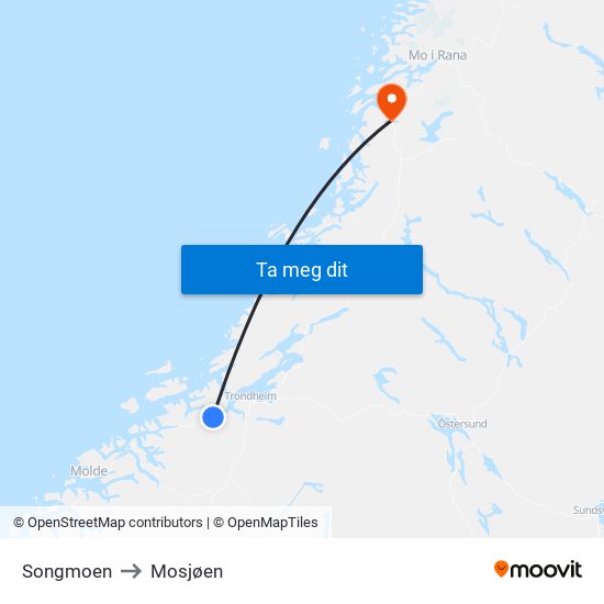 Songmoen to Mosjøen map