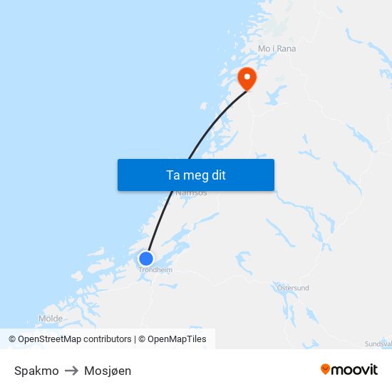 Spakmo to Mosjøen map
