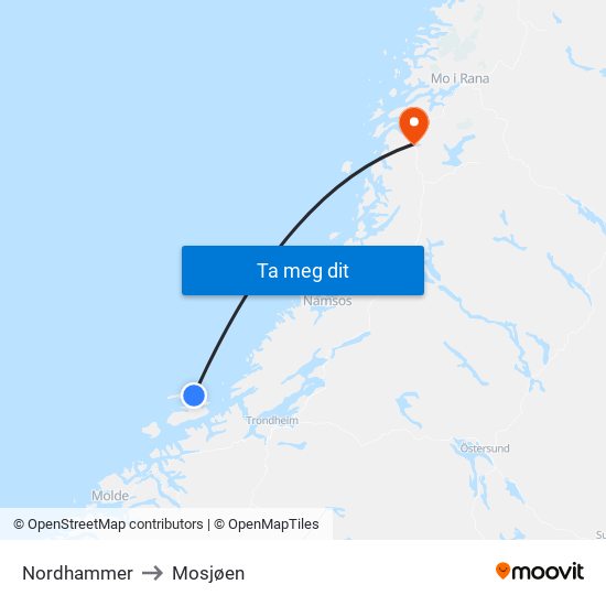 Nordhammer to Mosjøen map