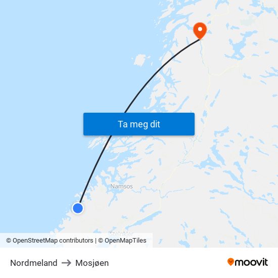 Nordmeland to Mosjøen map