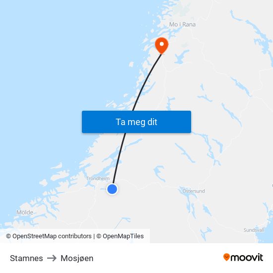 Stamnes to Mosjøen map