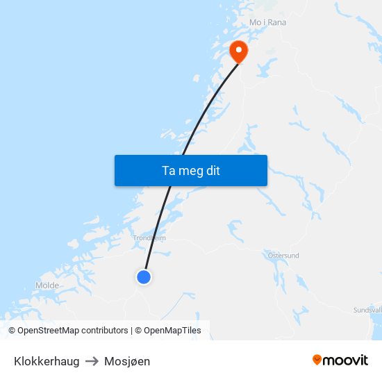 Klokkerhaug to Mosjøen map