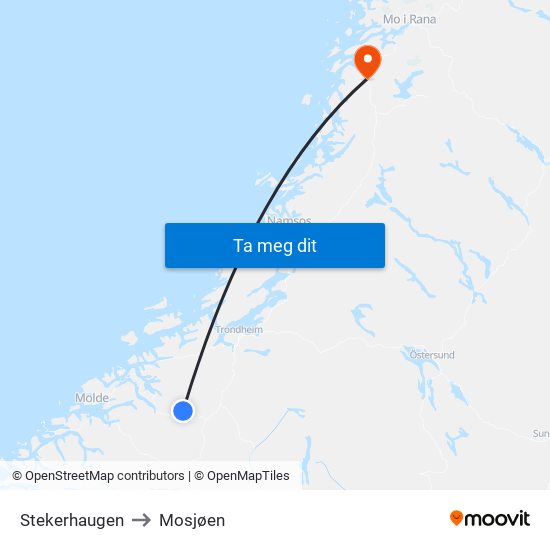 Stekerhaugen to Mosjøen map