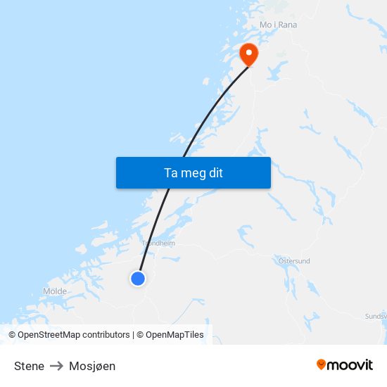 Stene to Mosjøen map