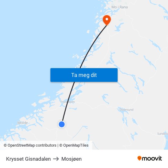 Krysset Gisnadalen to Mosjøen map