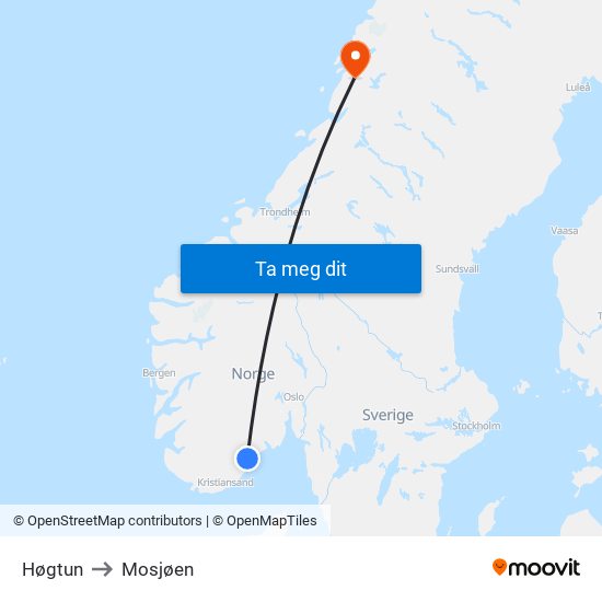 Høgtun to Mosjøen map
