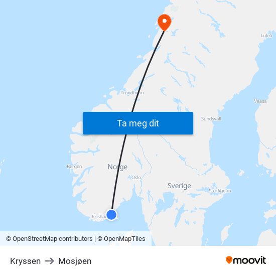 Kryssen to Mosjøen map