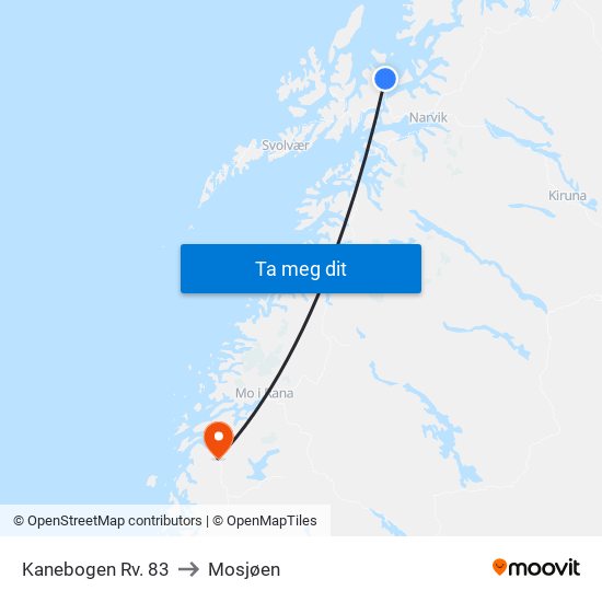 Kanebogen Rv. 83 to Mosjøen map