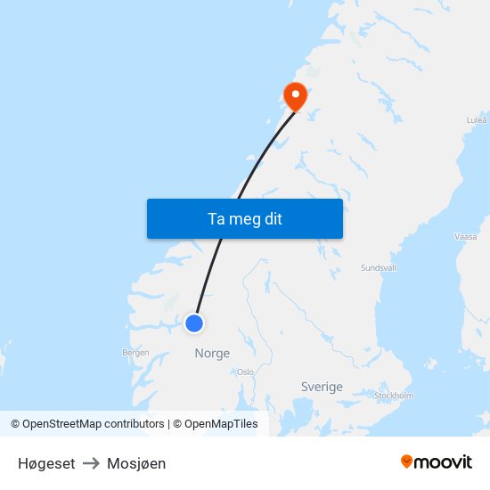 Høgeset to Mosjøen map