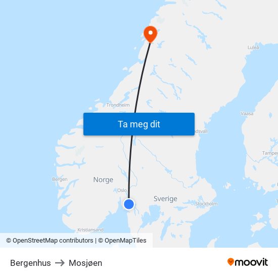 Bergenhus to Mosjøen map