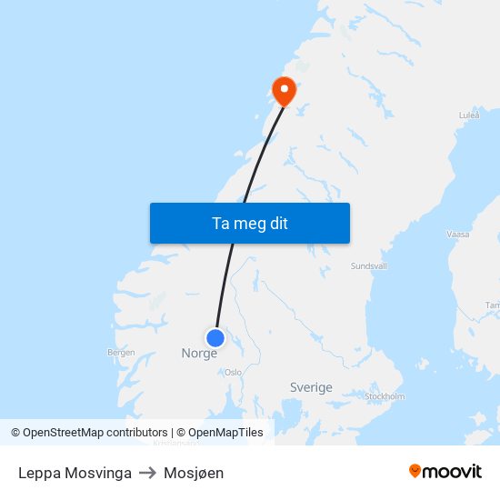 Leppa Mosvinga to Mosjøen map
