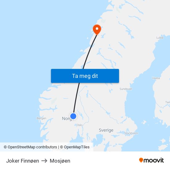 Joker Finnøen to Mosjøen map
