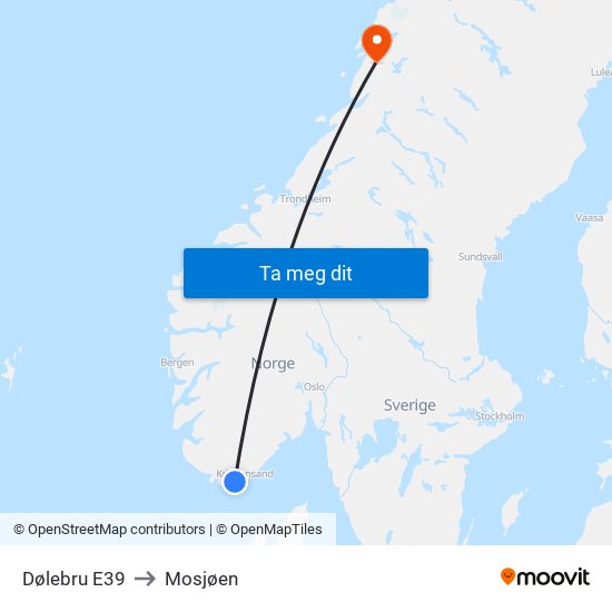 Dølebru E39 to Mosjøen map