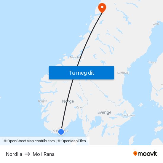 Nordlia to Mo i Rana map