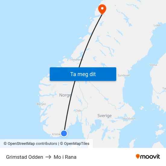 Grimstad Odden to Mo i Rana map