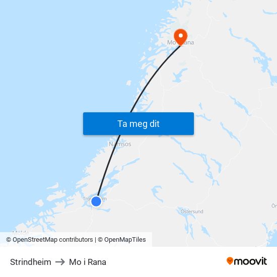 Strindheim to Mo i Rana map