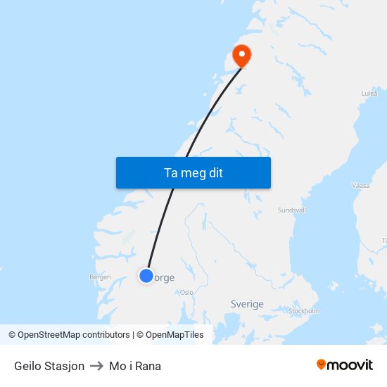 Geilo Stasjon to Mo i Rana map