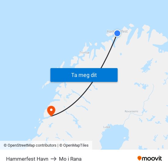 Hammerfest Havn to Mo i Rana map