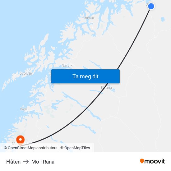 Flåten to Mo i Rana map