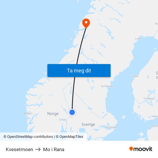 Kvesetmoen to Mo i Rana map