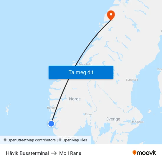 Håvik Bussterminal to Mo i Rana map