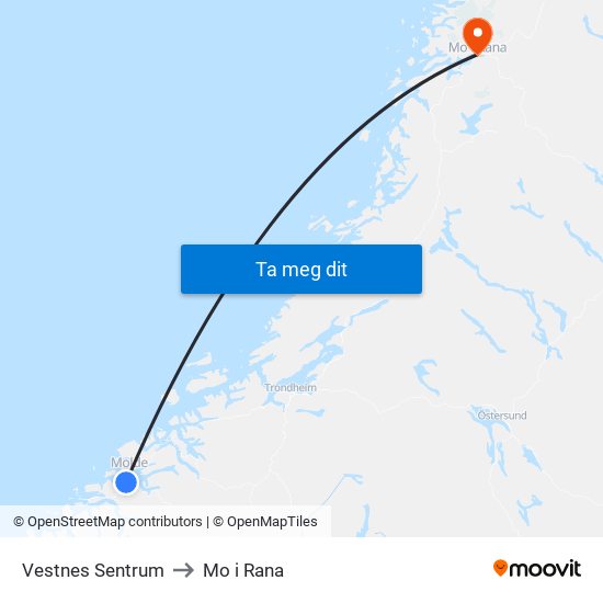 Vestnes Sentrum to Mo i Rana map