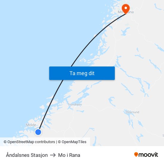 Åndalsnes Stasjon to Mo i Rana map