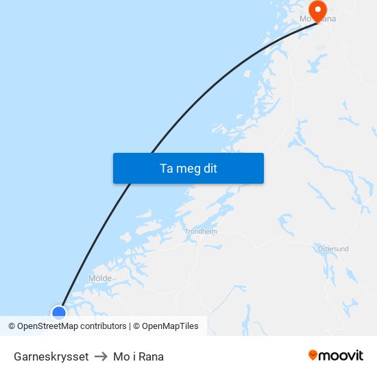 Garneskrysset to Mo i Rana map